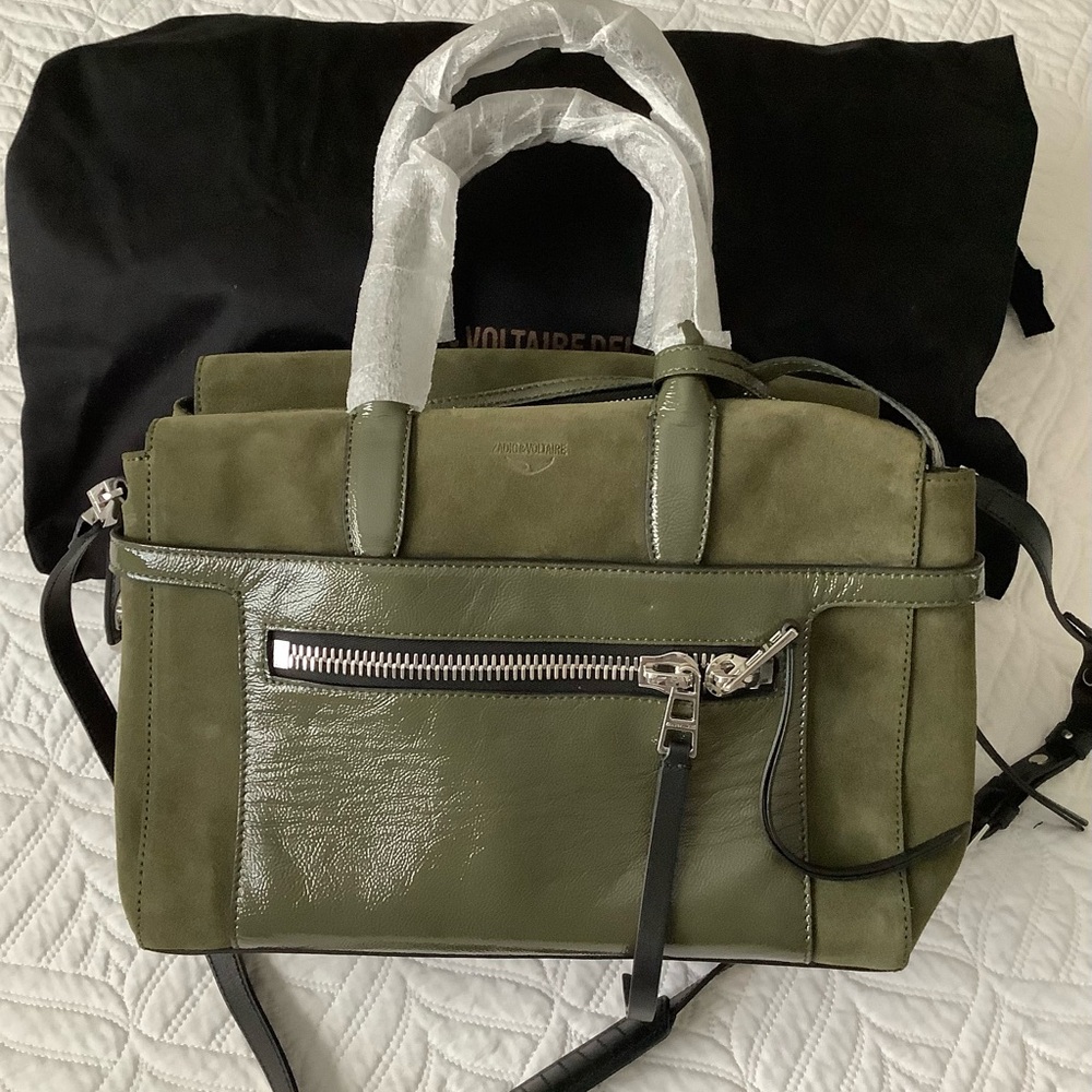 Zadig & Voltaire Olive Suede Bag with Silver Hardware